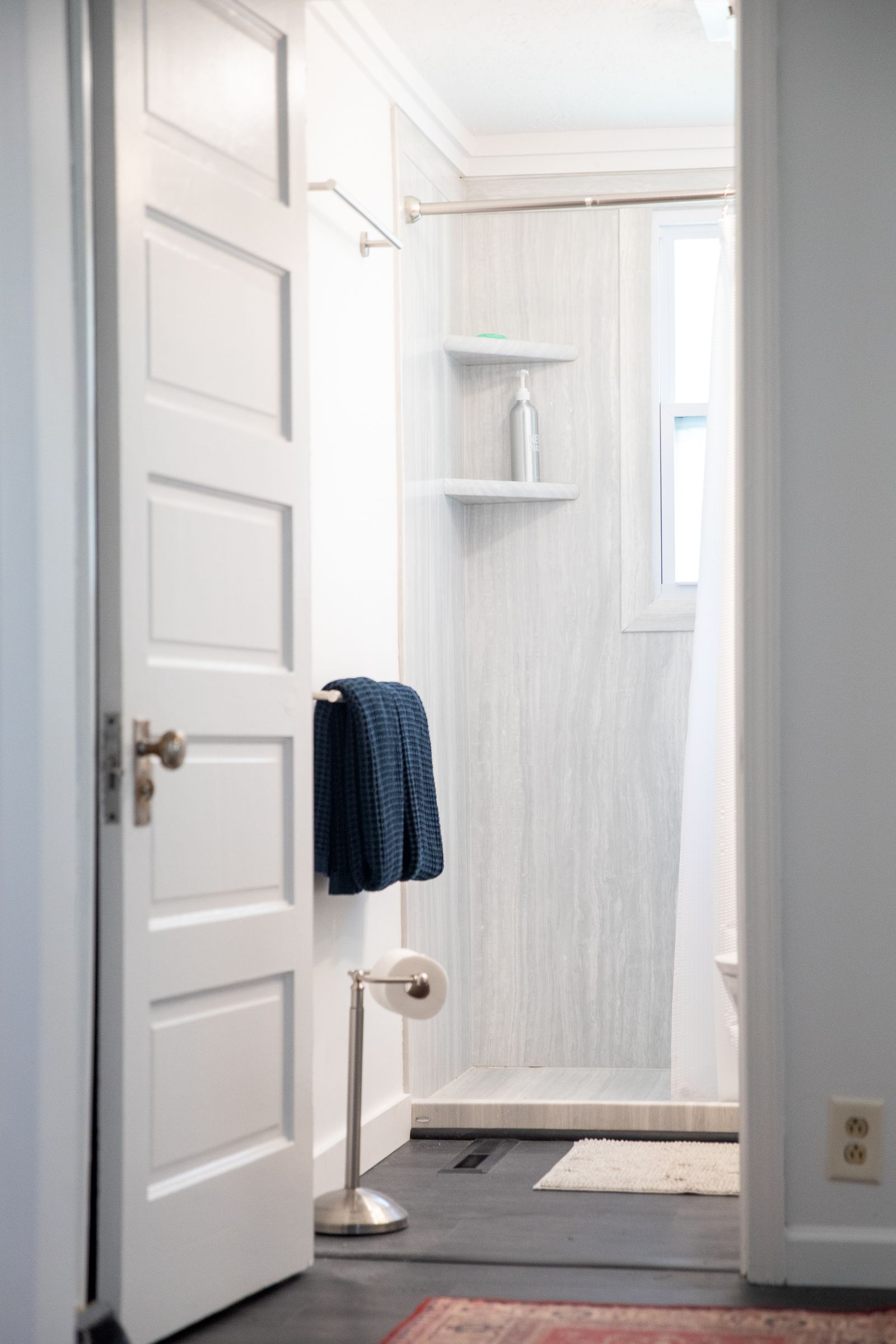 Remodeled walk-in tile shower at 61 H Street, Lake Lotawana